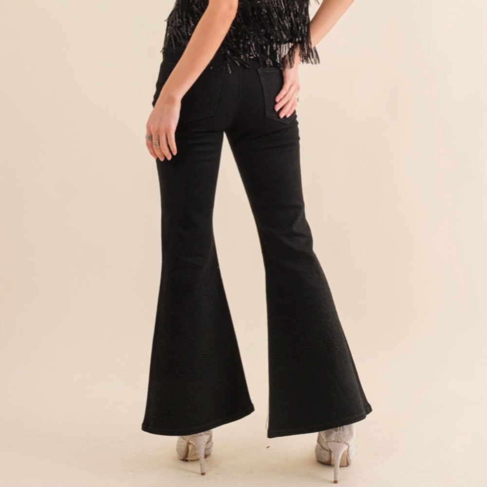 NEW! by Blue B Cotton Stretch Studded Rhinestone Fringe Bell Bottom Jeans Sz SML - Picture 4 of 16